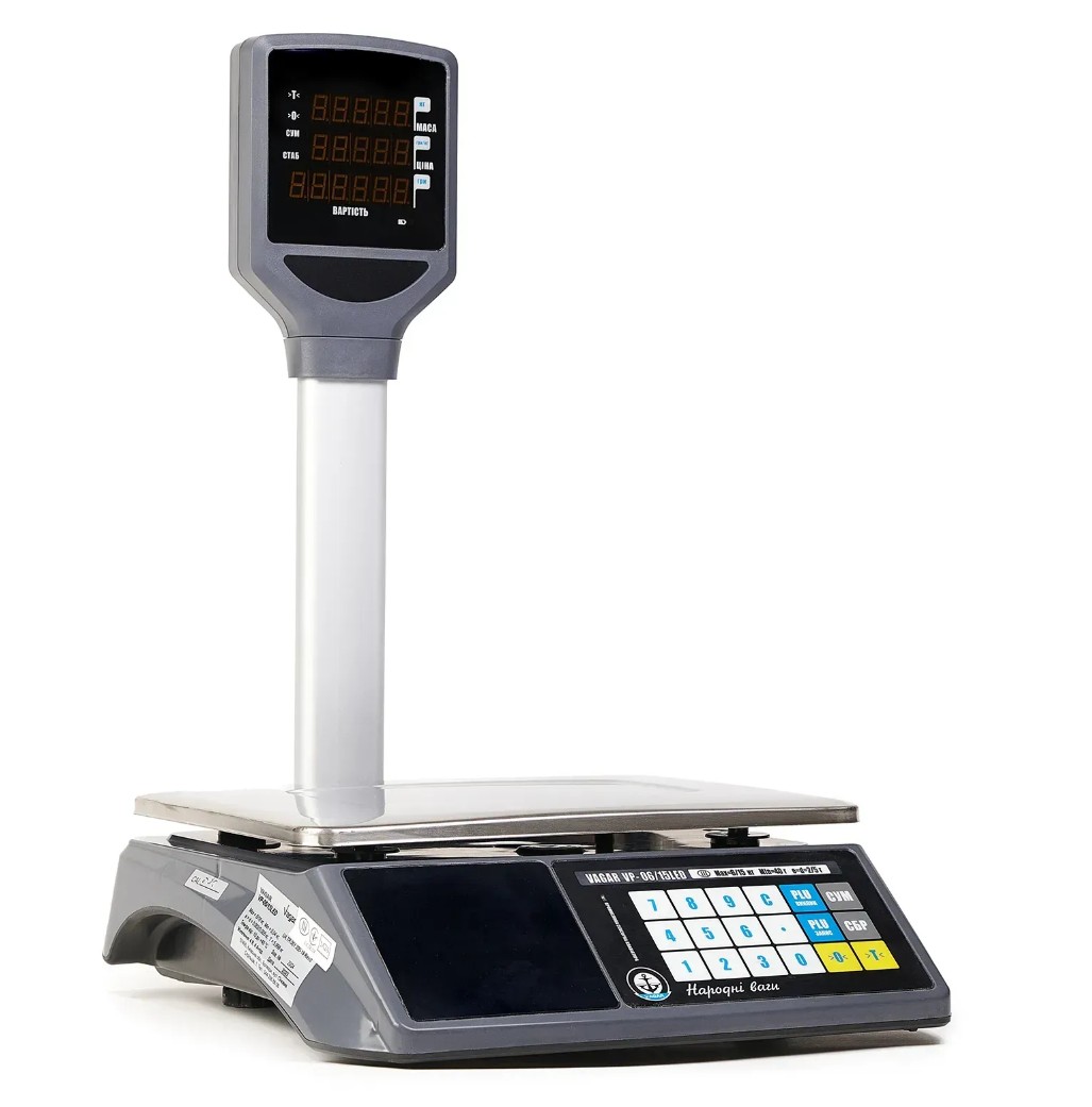 Ваги торгові VP RS232 до 15 кг. зі стійкою покупця (тм. Вагар)