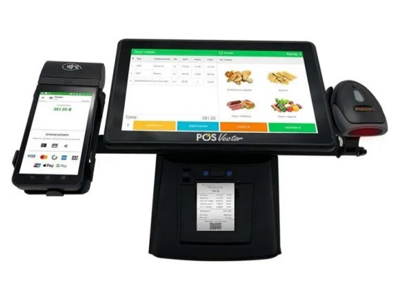 Комплексна каса SHIVA POS Windows 5-в-1. POS-термінал + вбудований принтер чеків + сканер штрихкодів + тримач + ПЗ